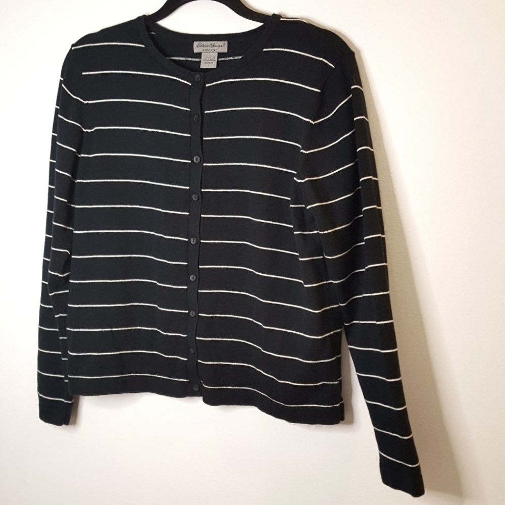 Eddie Bauer button up stripped Cardigan Size large 100% cotton sustainable